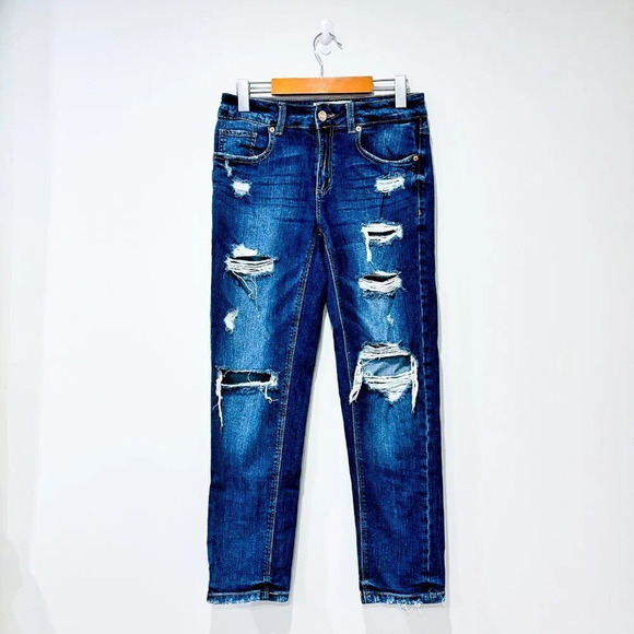 GARAGE  Dark blue distressed jeans - Picture 1 of 13